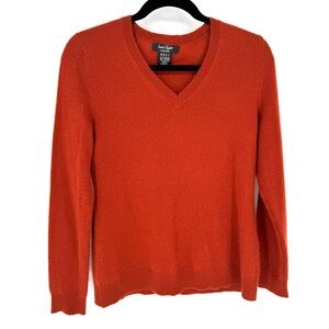 Lord & Taylor burnt Orange V-Neck Cashmere Sweater